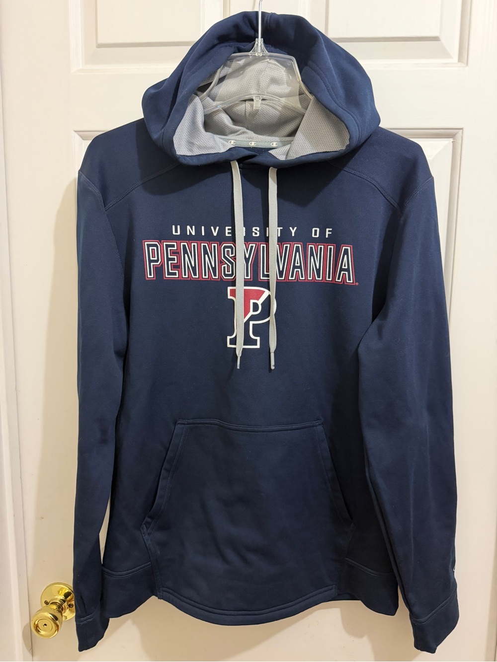 CHAMPION Navy University of Pennsylvania Pullover Hoodie Red/White Logo sz Men M